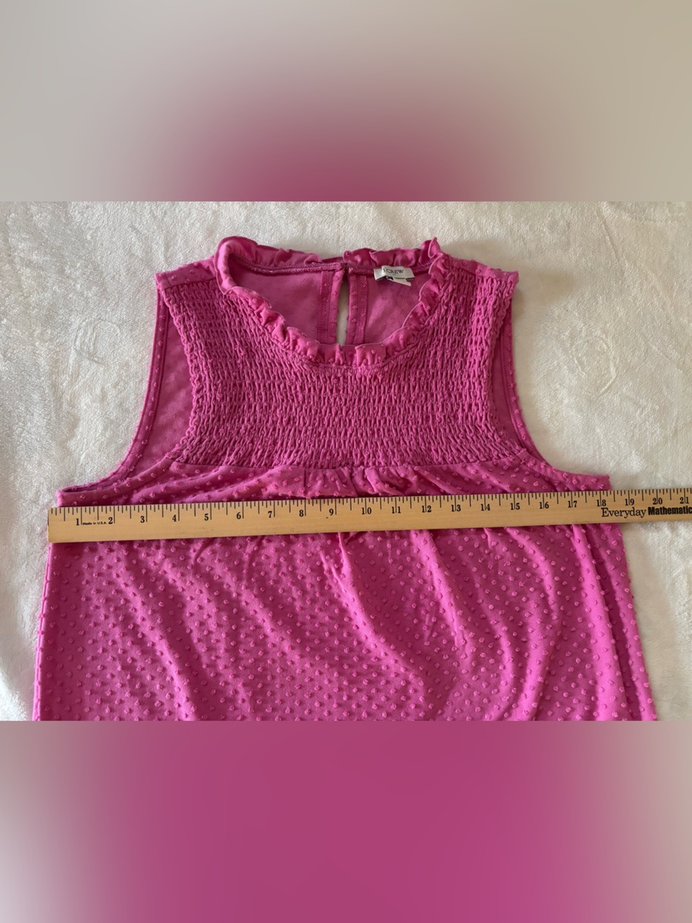 J.Crew Smocked Clip Dot Sleeveless Top Pink Ruffle Neck Size M - Picture 5 of 10